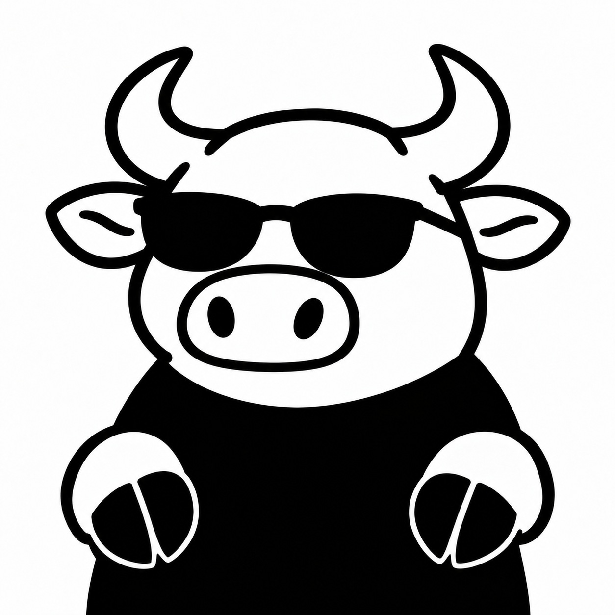 MOOFIA, a deadpan bull in sunglasses and black clothing